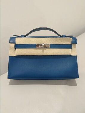 Hermes Swift Kelly Pochette Clutch Blue